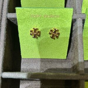 Tory Burch Gold-Tone small  Logo Stud Earrings gold color new double T logo